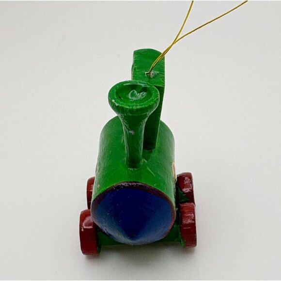 Vintage Wooden Train Christmas Tree Ornament Green Hand Painted - Picture 6 of 7